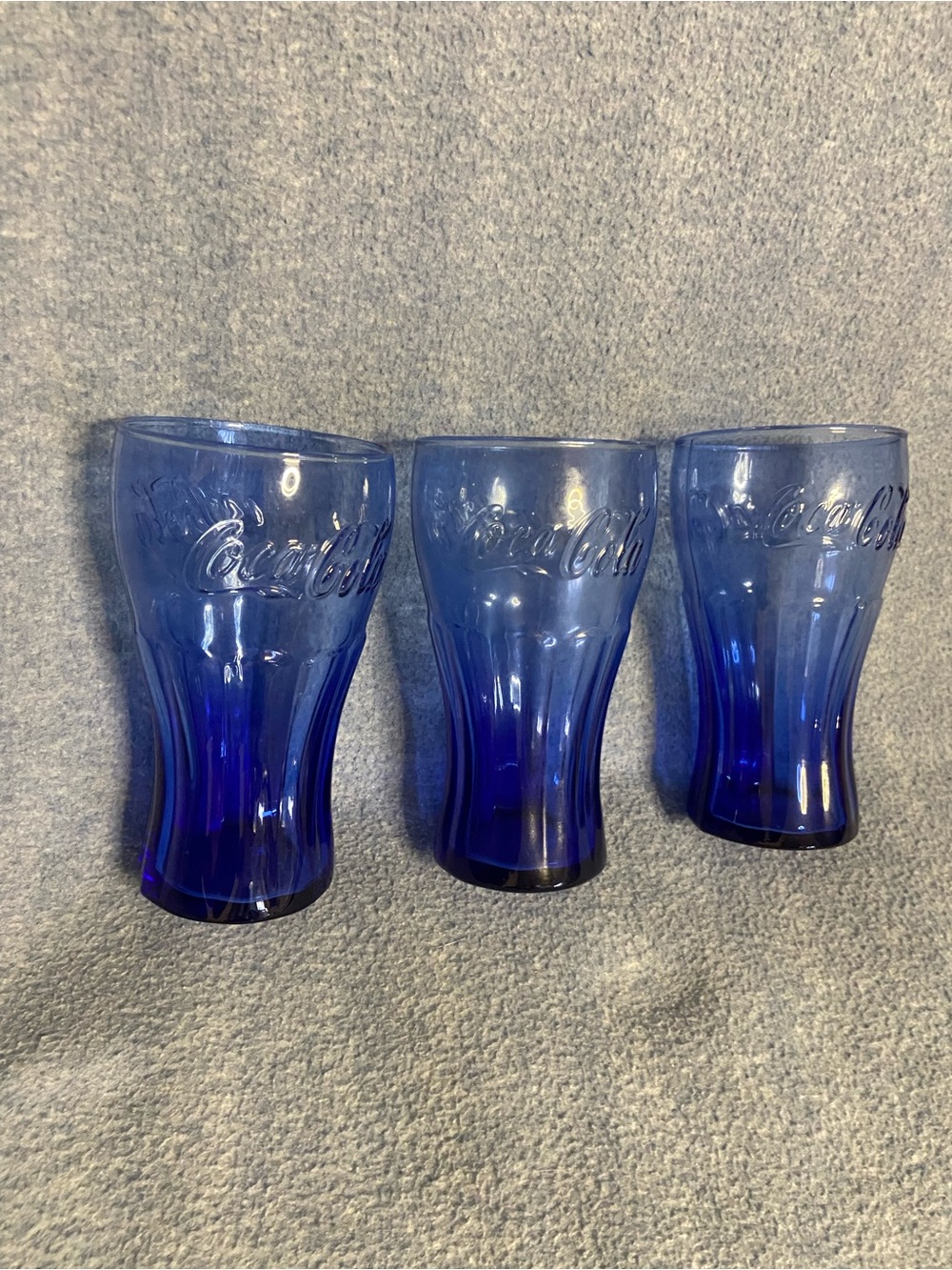 3PC. Lot Cobalt Blue COCA COLA Drinking Glass
